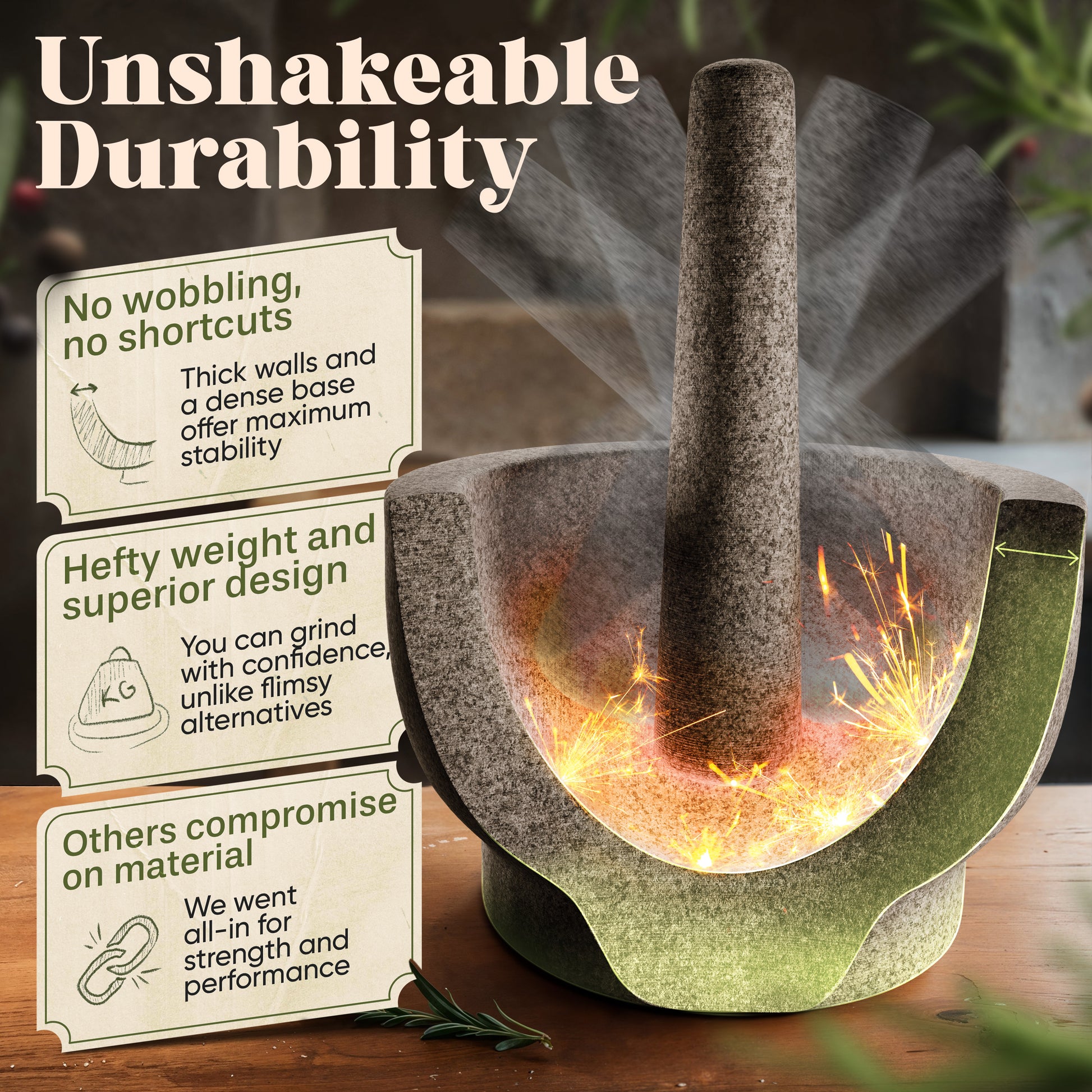 ChefSofi Extra Large 8 Inch 5 Cup-Capacity Mortar and Pestle Set - ChefSofi