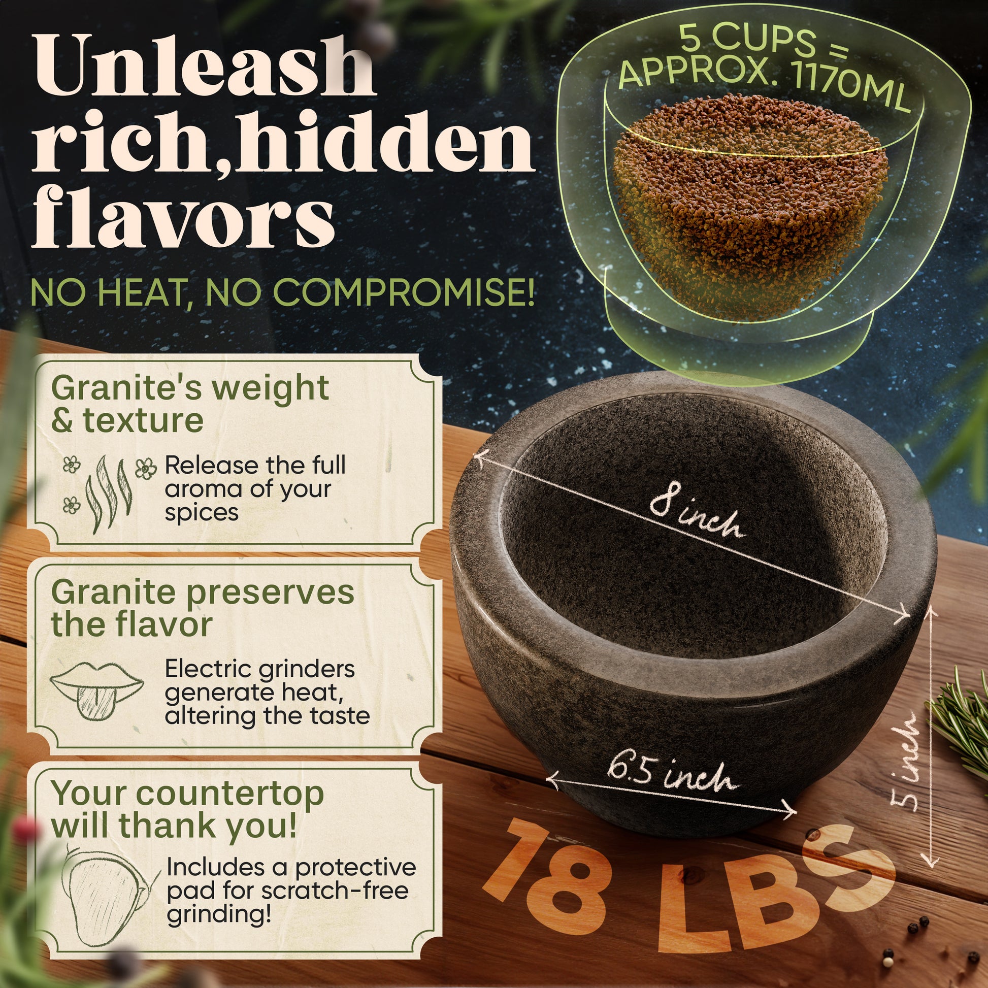 ChefSofi Extra Large 8 Inch 5 Cup-Capacity Mortar and Pestle Set - ChefSofi