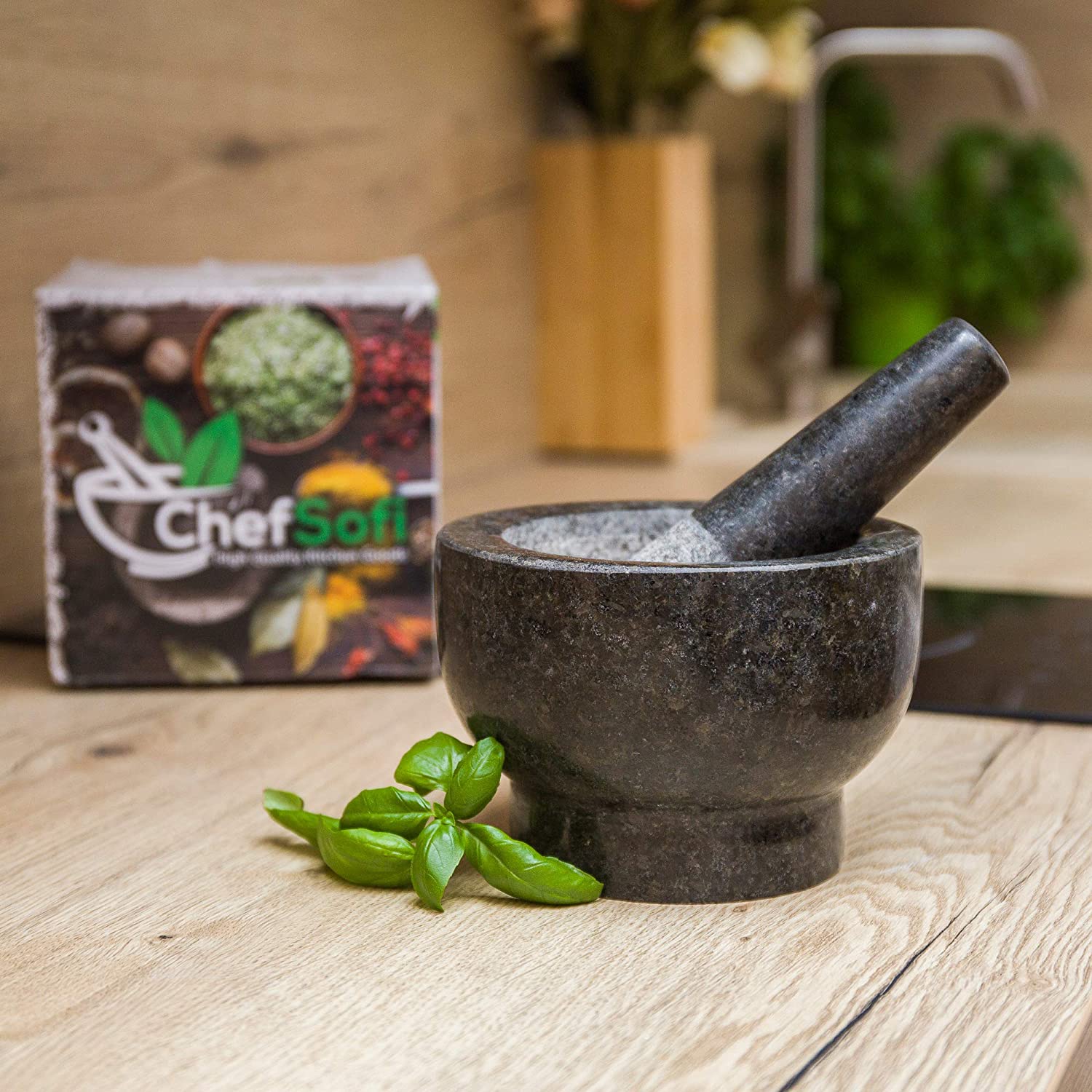 ChefSofi Black Polished Mortar & Pestle Set - ChefSofi